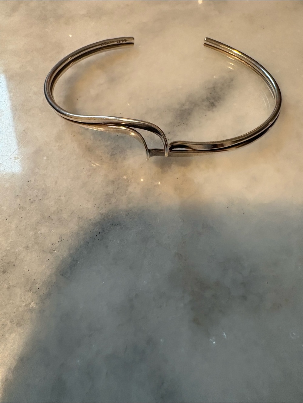 Elegant Sterling Silver Double Wave Open Cuff Bracelet - Minimalist